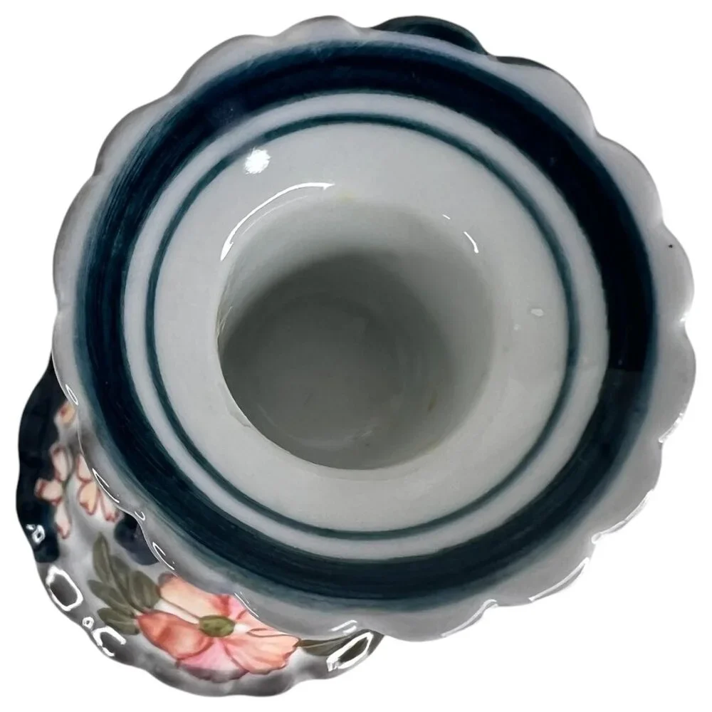 2‎ Andrea By Sadek Blue Floral Ceramic Candlestick Holders Hand Painted Set Pair